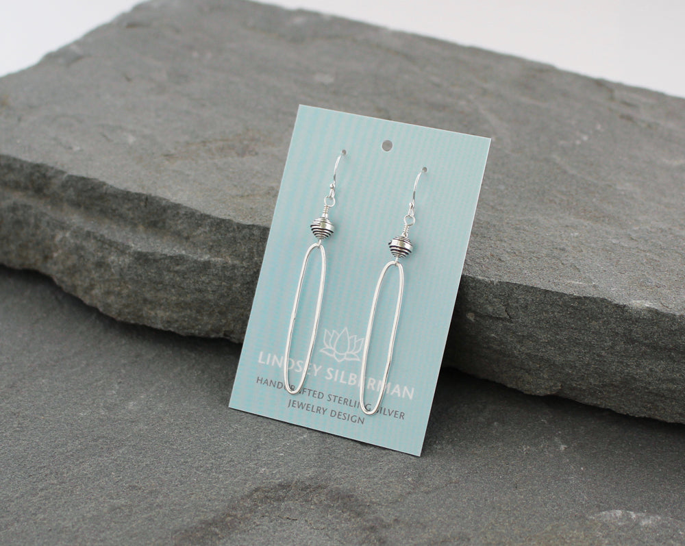 Rustic Thai Silver Oblong Hoop Earrings