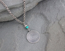 Load image into Gallery viewer, Turquoise and Thai Hill Tribe silver pendant necklace on chain.