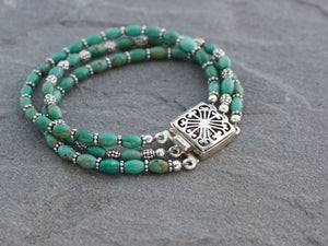 Multi Strand Turquoise and Sterling Silver Bracelet