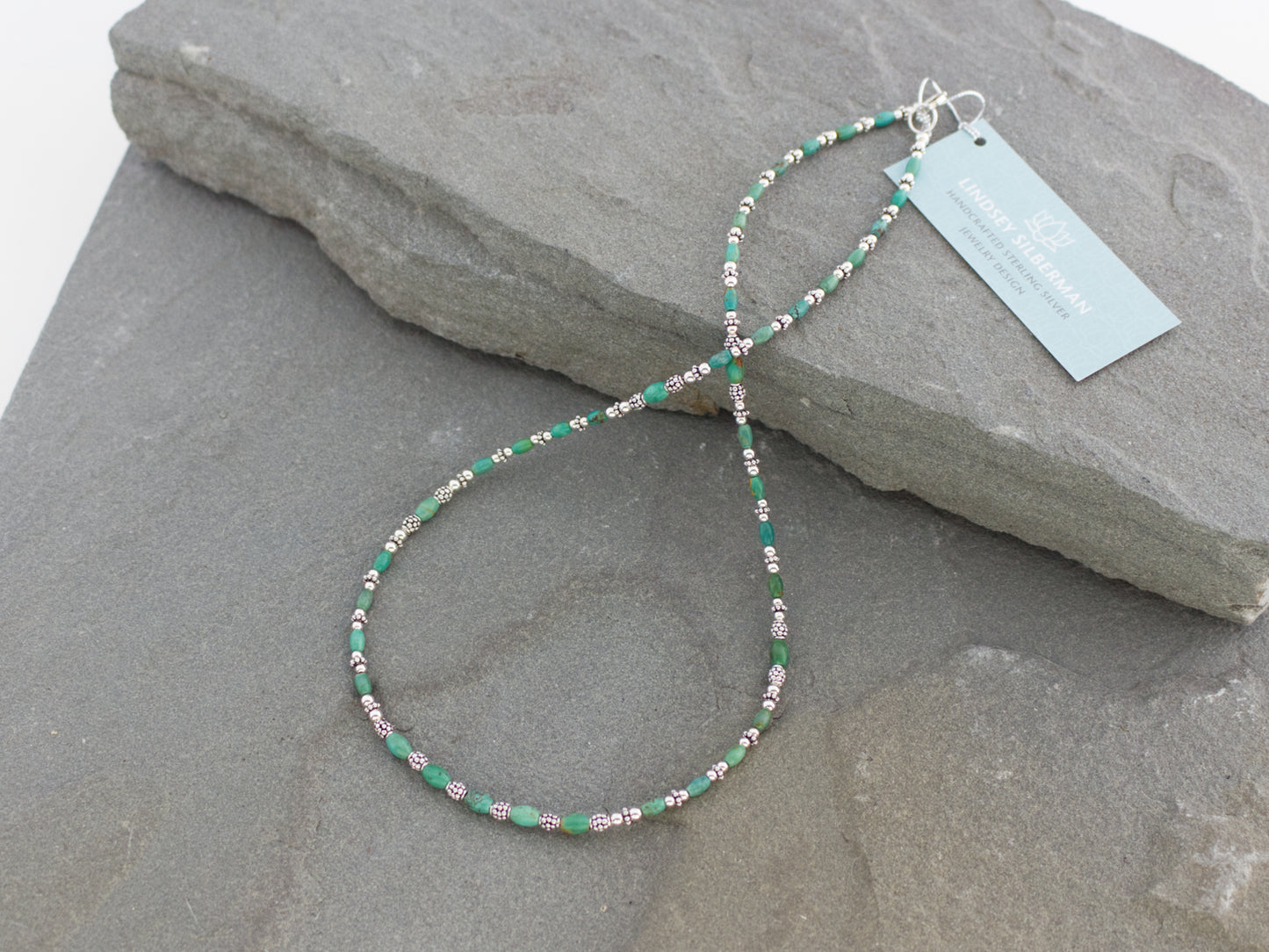 Turquoise and Sterling Silver Beaded Necklace