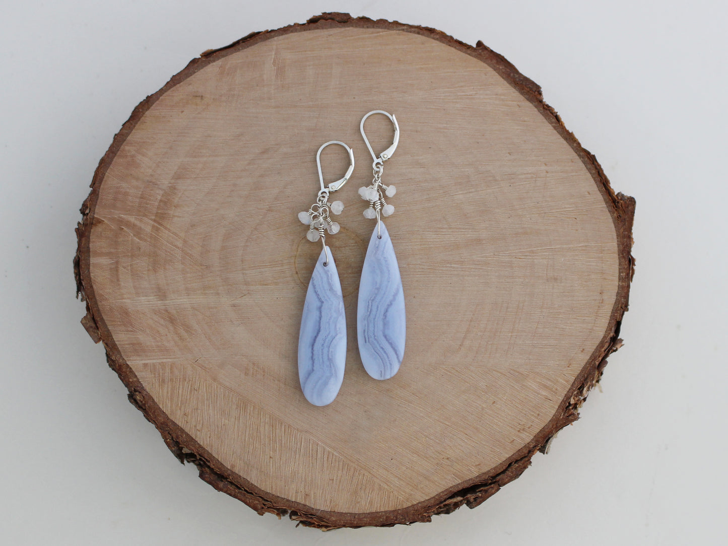 Blue Lace Agate and Moonstone Earrings