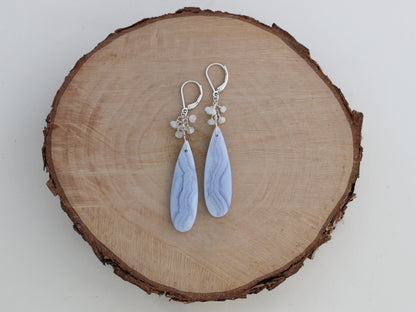 Blue Lace Agate and Moonstone Earrings