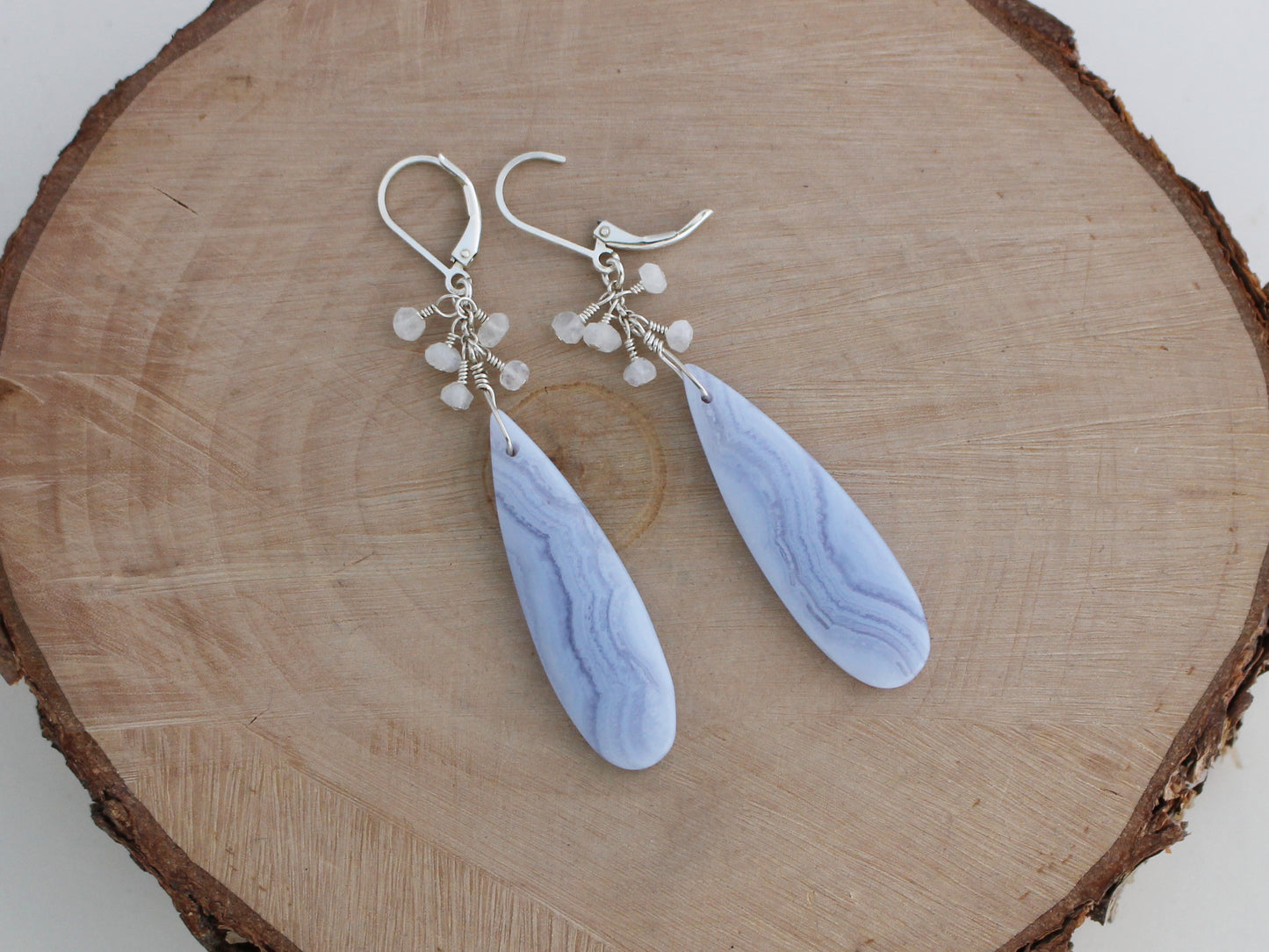 Blue Lace Agate and Moonstone Earrings