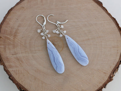 Blue Lace Agate and Moonstone Earrings