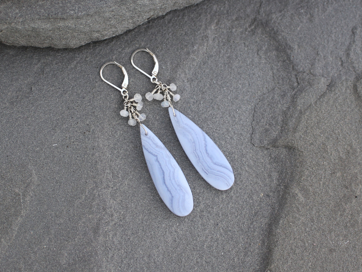 Blue Lace Agate and Moonstone Earrings