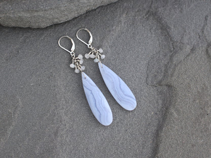 Blue Lace Agate and Moonstone Earrings