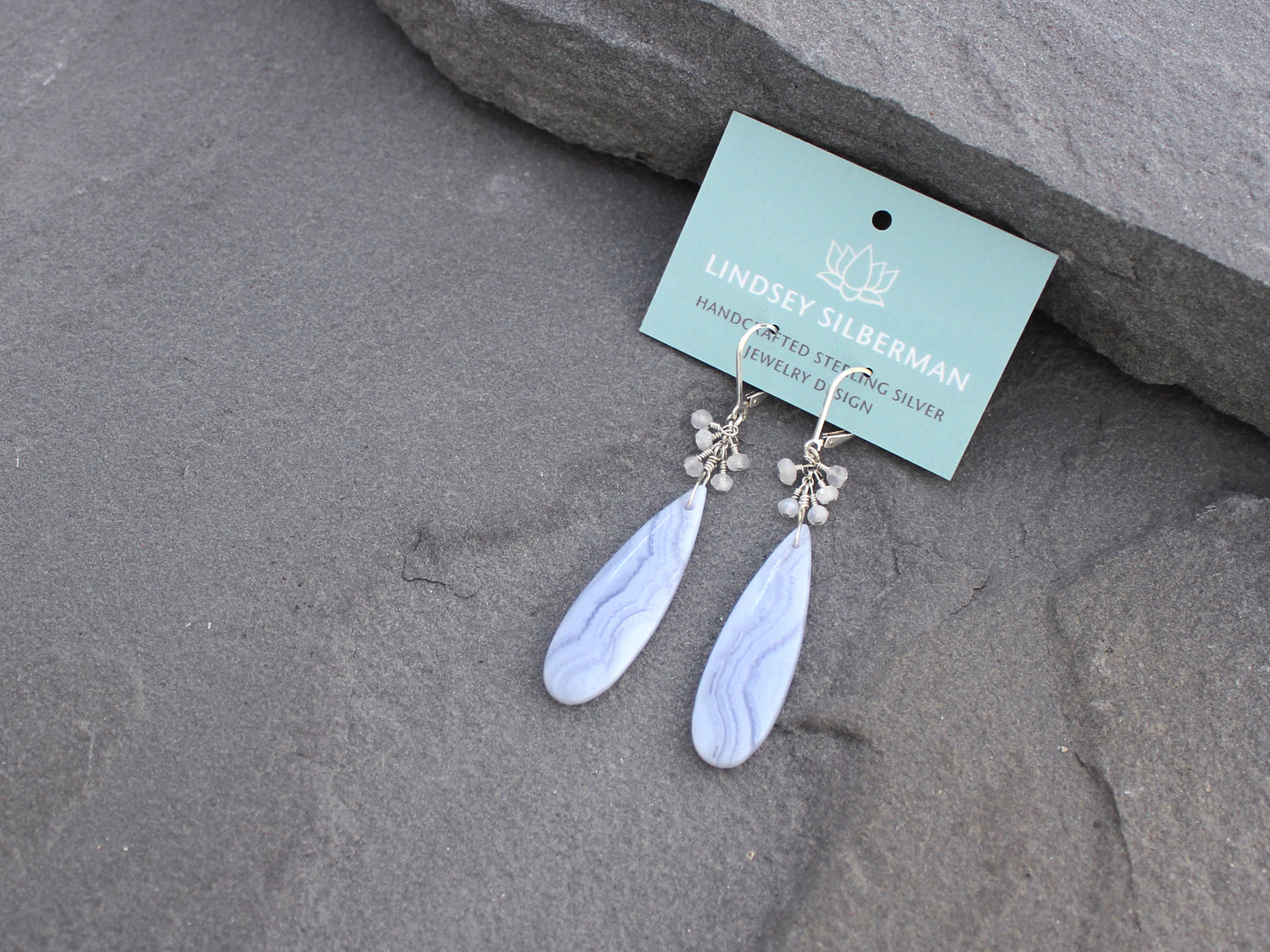 Blue Lace Agate and Moonstone Earrings