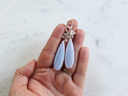 Blue Lace Agate and Moonstone Earrings