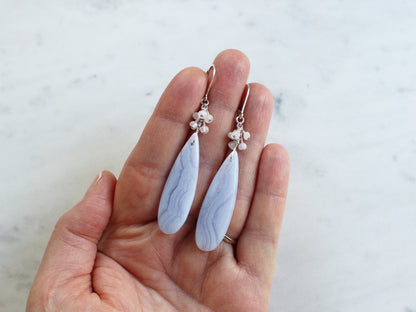 Blue Lace Agate and Moonstone Earrings