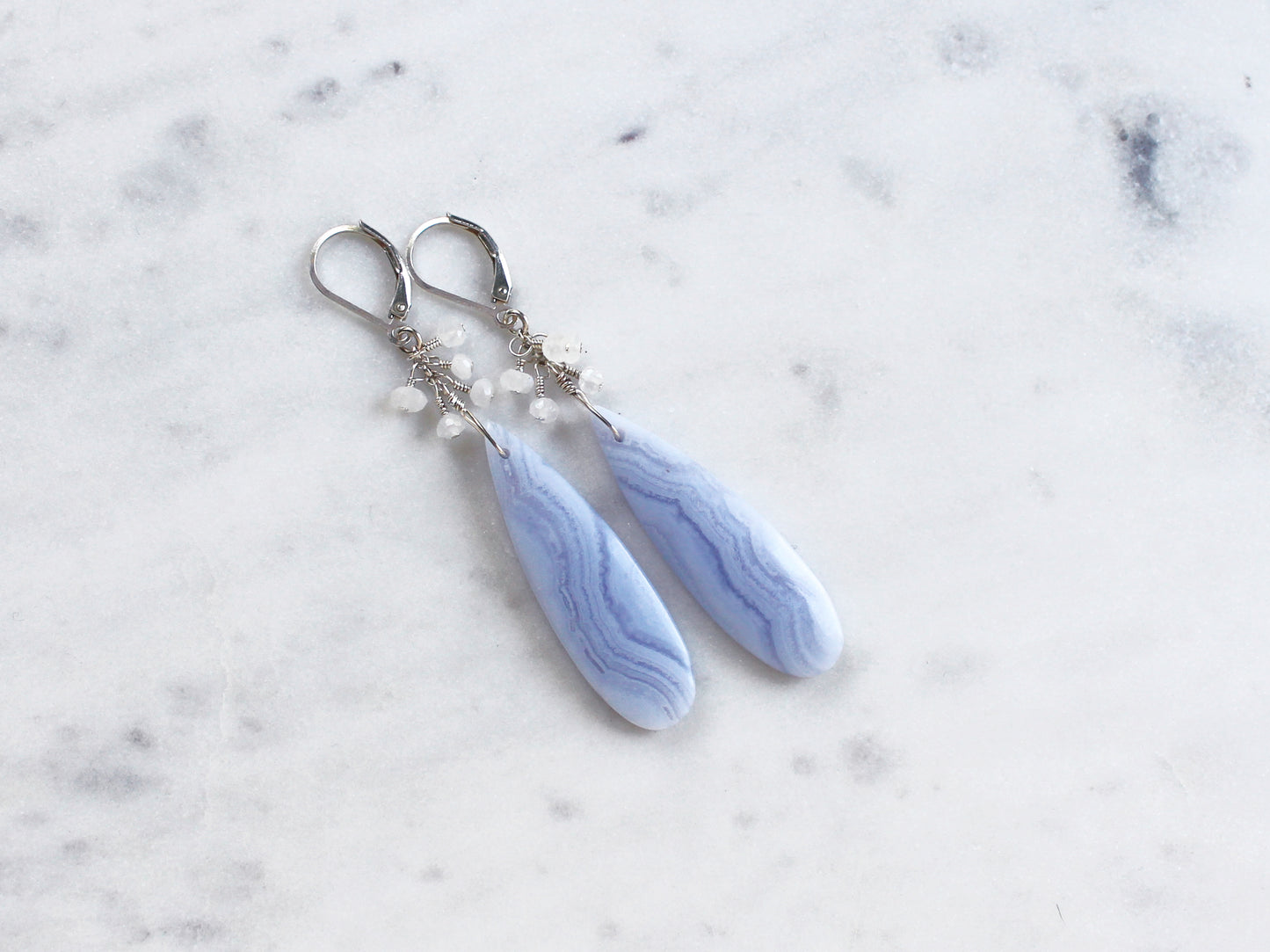 Blue Lace Agate and Moonstone Earrings