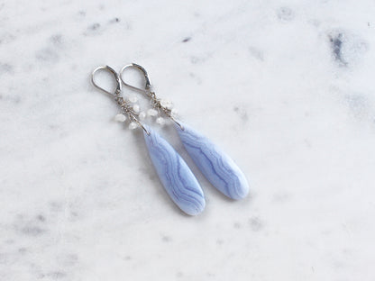 Blue Lace Agate and Moonstone Earrings