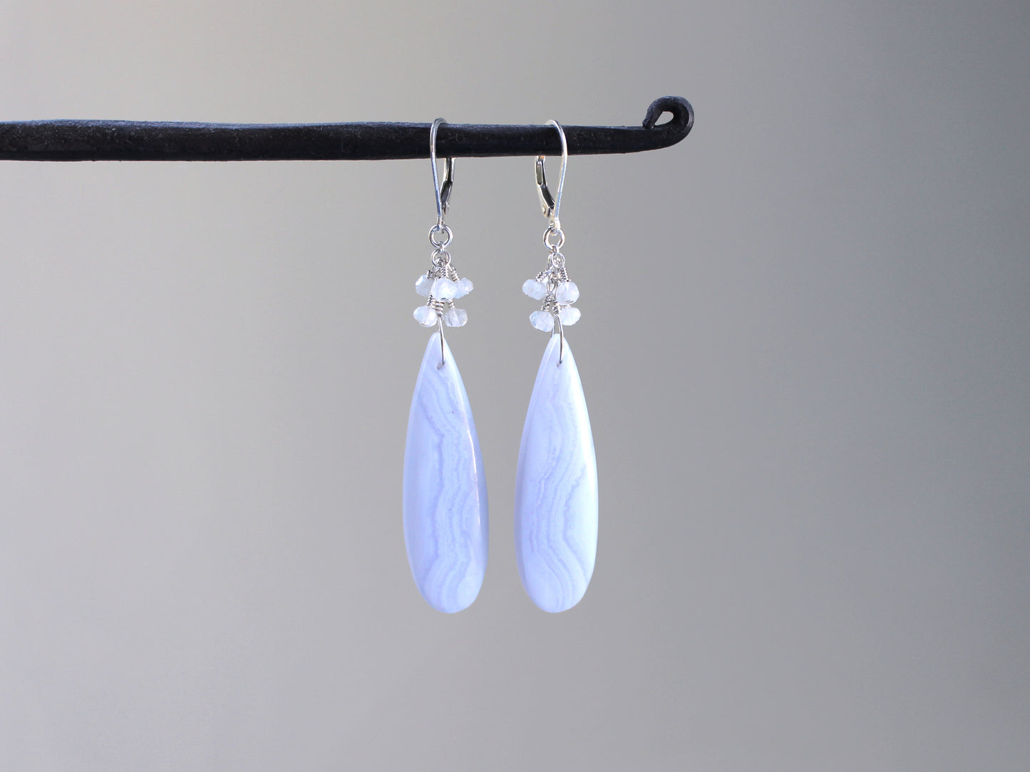 Blue Lace Agate and Moonstone Earrings