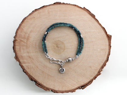 Blue Tourmaline and Hill Tribe Silver Bracelet