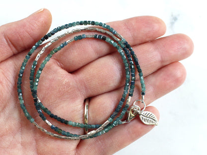 Ombre Blue Tourmaline Wrap Bracelet with Thai Silver 