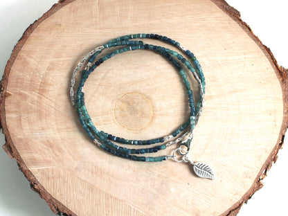 Blue Tourmaline and Hill Tribe Silver Wrap Bracelet