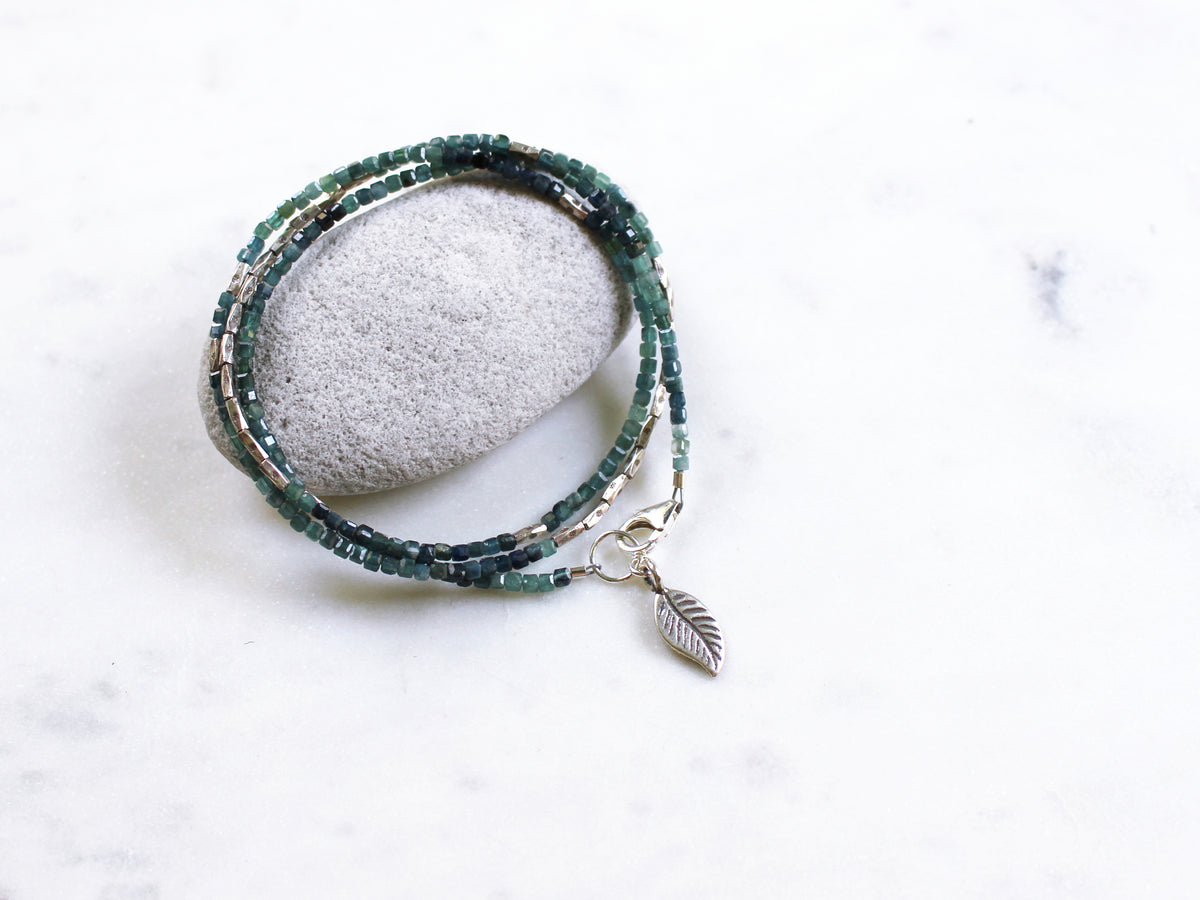 Blue Tourmaline and Hill Tribe Silver Wrap Bracelet