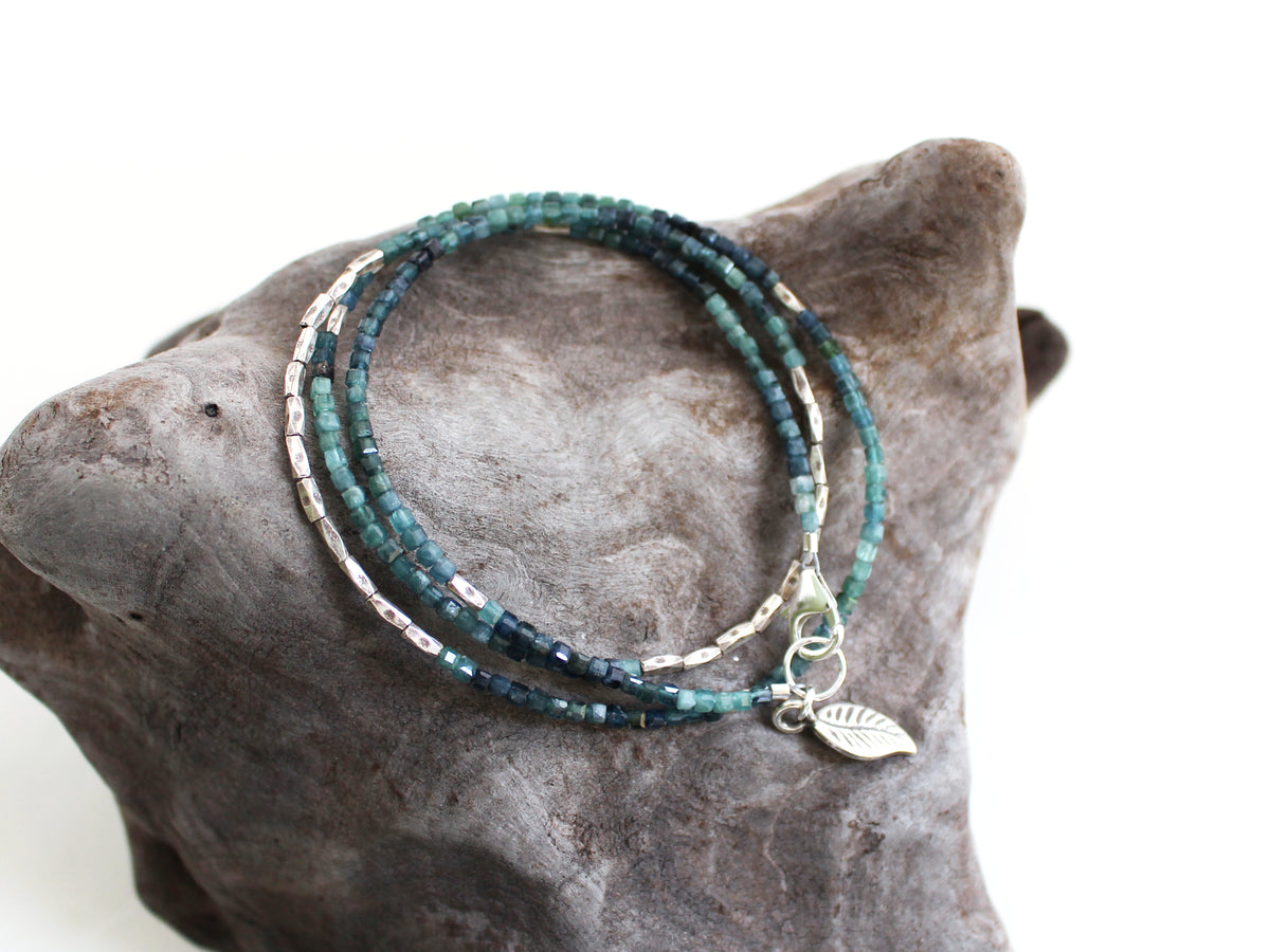 Blue Tourmaline and Hill Tribe Silver Wrap Bracelet