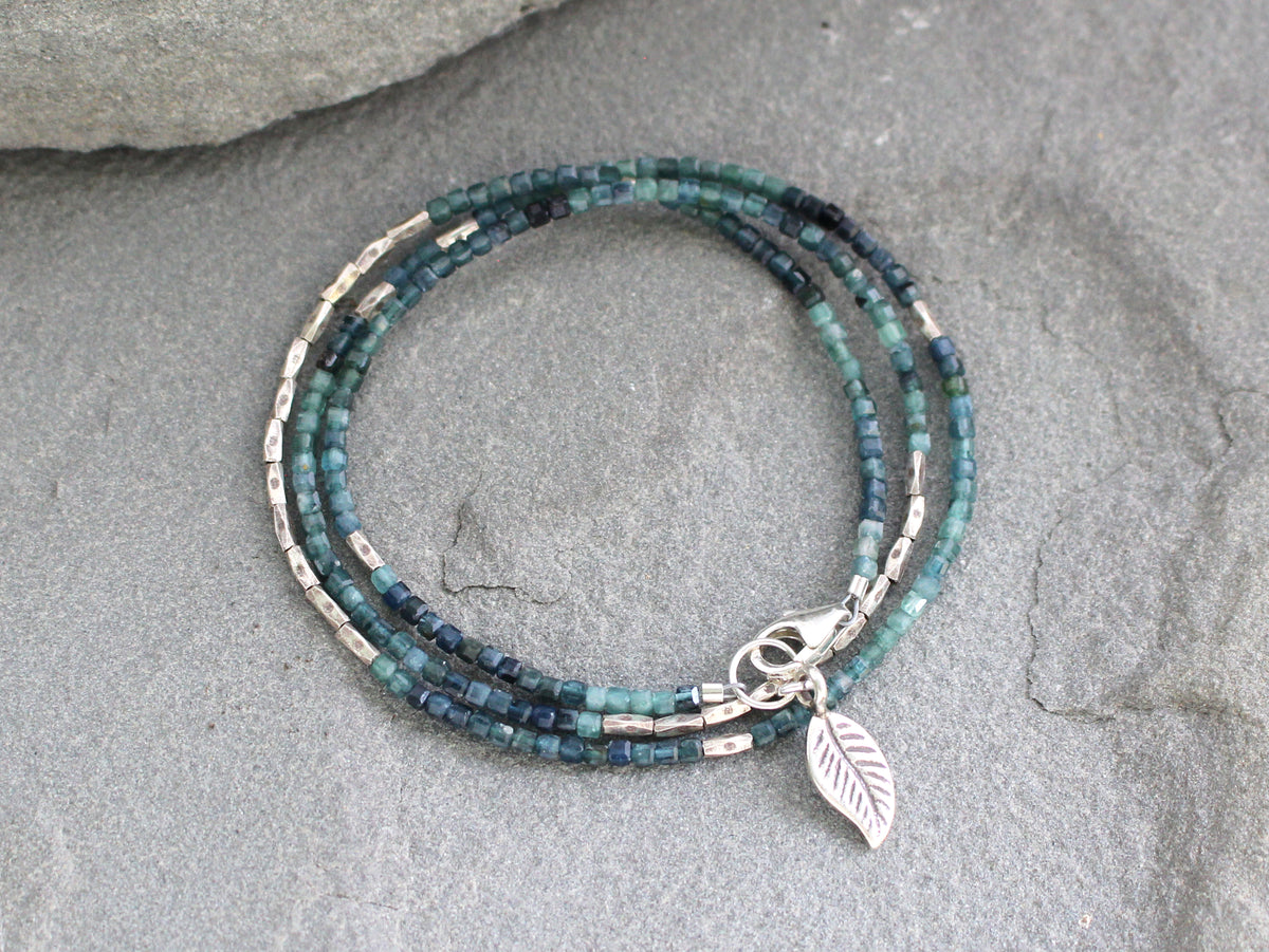Blue Tourmaline and Hill Tribe Silver Wrap Bracelet