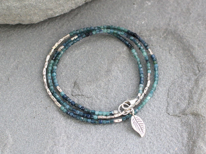 Blue Tourmaline and Hill Tribe Silver Wrap Bracelet