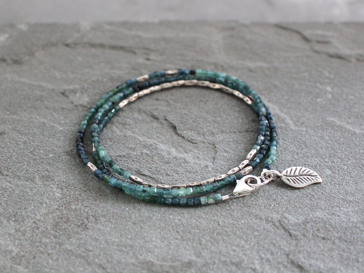 Blue Tourmaline and Hill Tribe Silver Wrap Bracelet