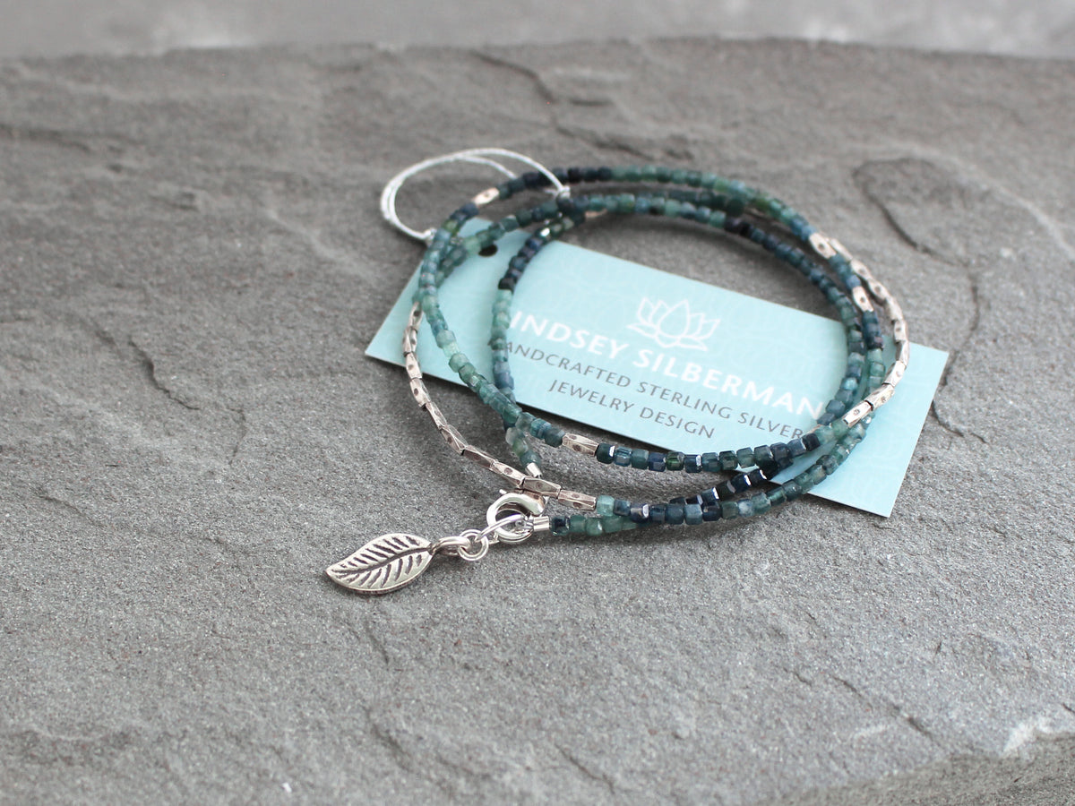 Blue Tourmaline and Hill Tribe Silver Wrap Bracelet