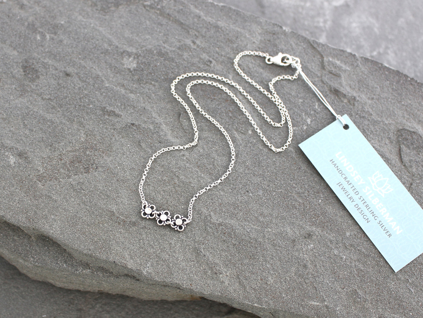 Sterling Silver Flower Trio Necklace