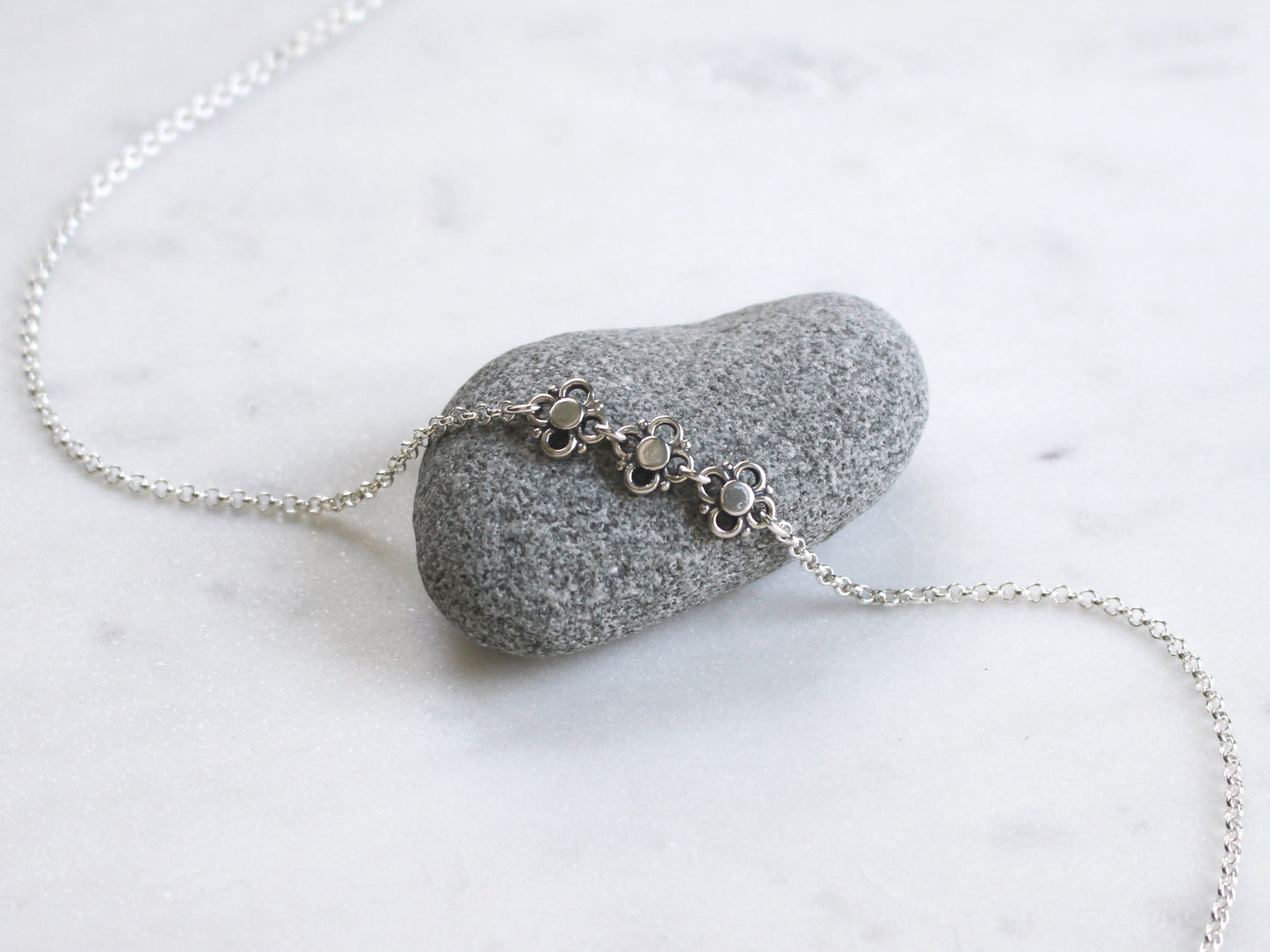 Sterling Silver Flower Trio Necklace