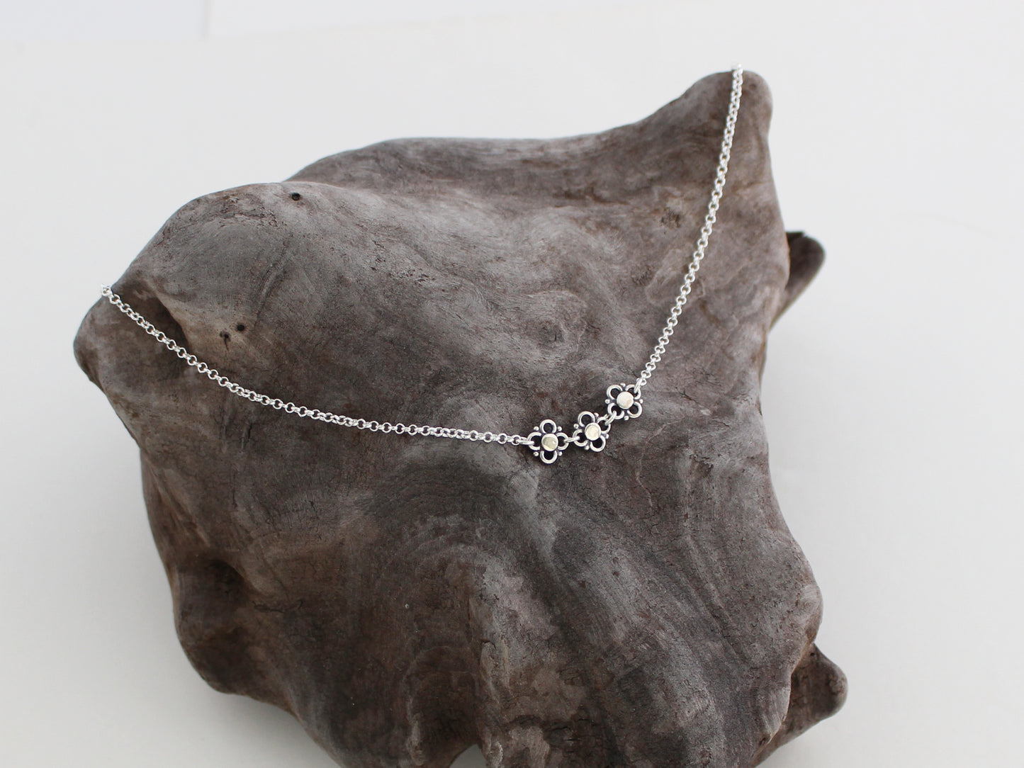 Sterling Silver Flower Trio Necklace
