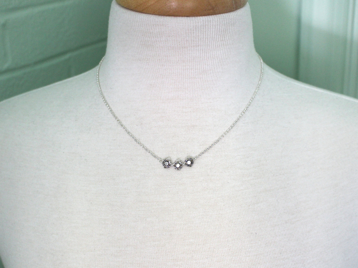 Sterling Silver Flower Trio Necklace