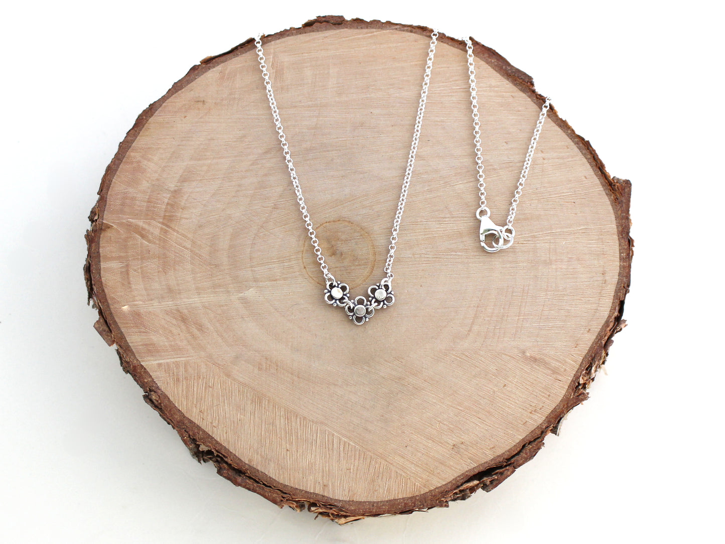 Sterling Silver Flower Trio Necklace