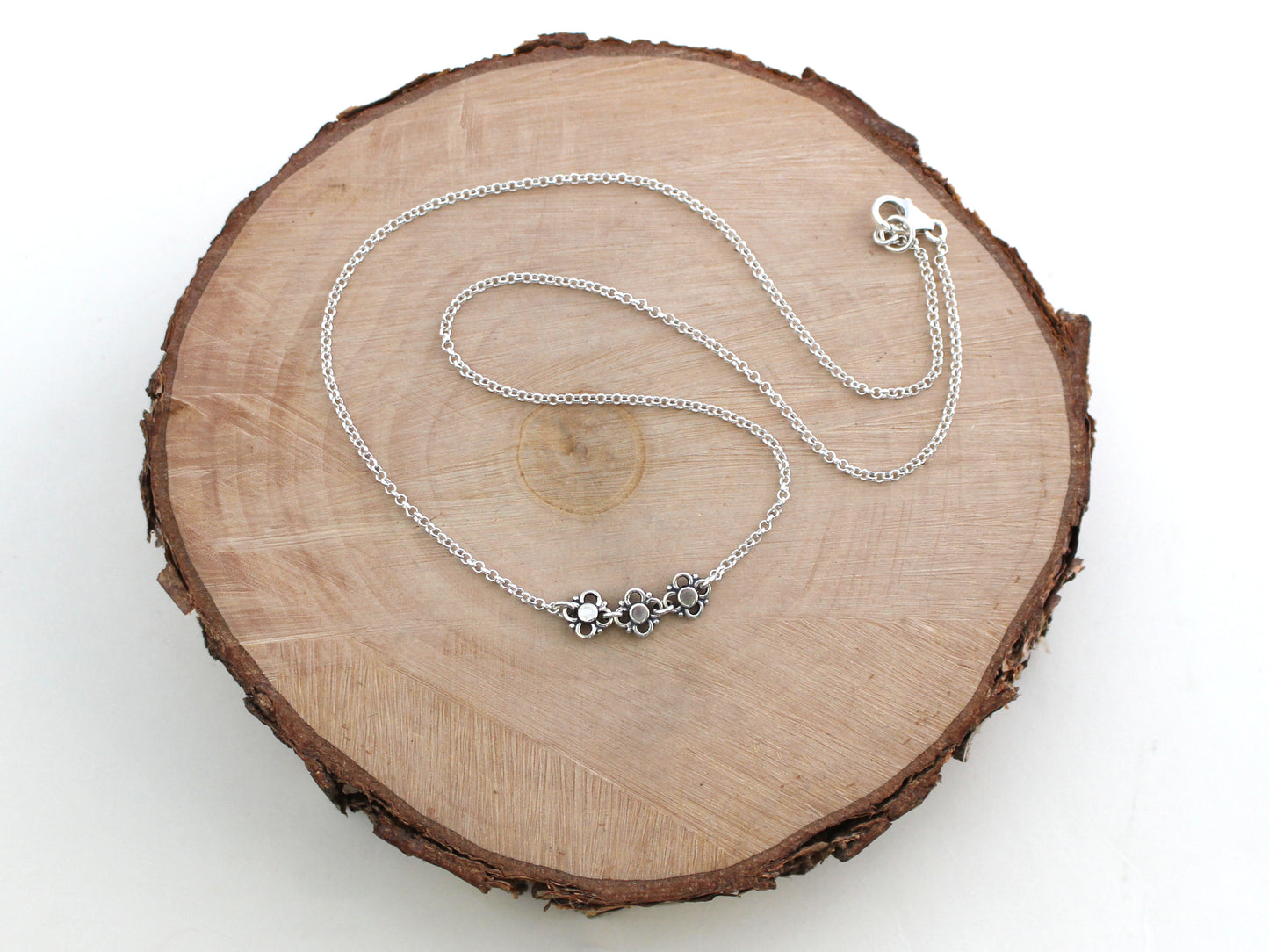 Sterling Silver Flower Trio Necklace