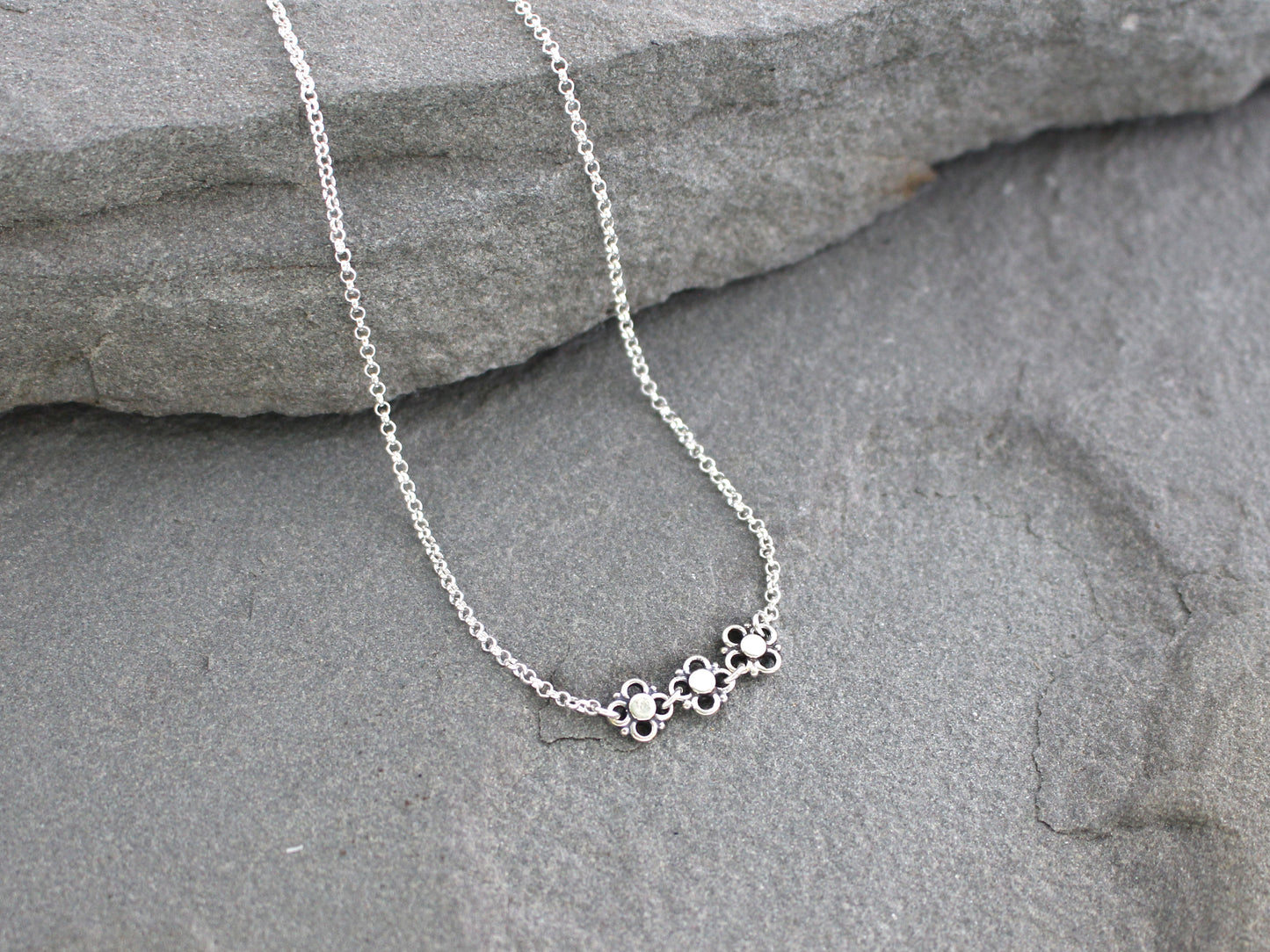 Sterling Silver Flower Trio Necklace