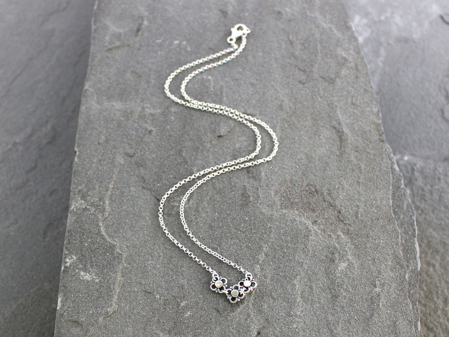 Sterling Silver Flower Trio Necklace
