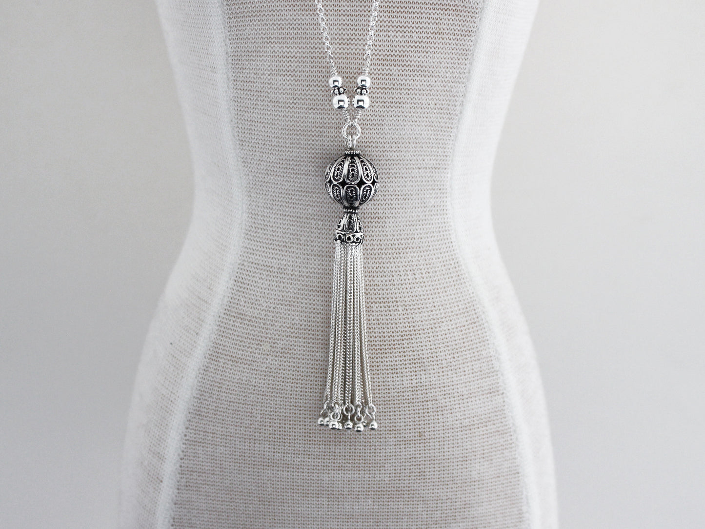 Turkish Silver Filigree Round Tassel Necklace