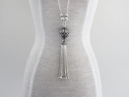 Turkish Silver Filigree Round Tassel Necklace