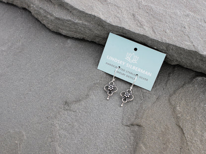 Sterling Silver Flower Earrings on Leverbacks