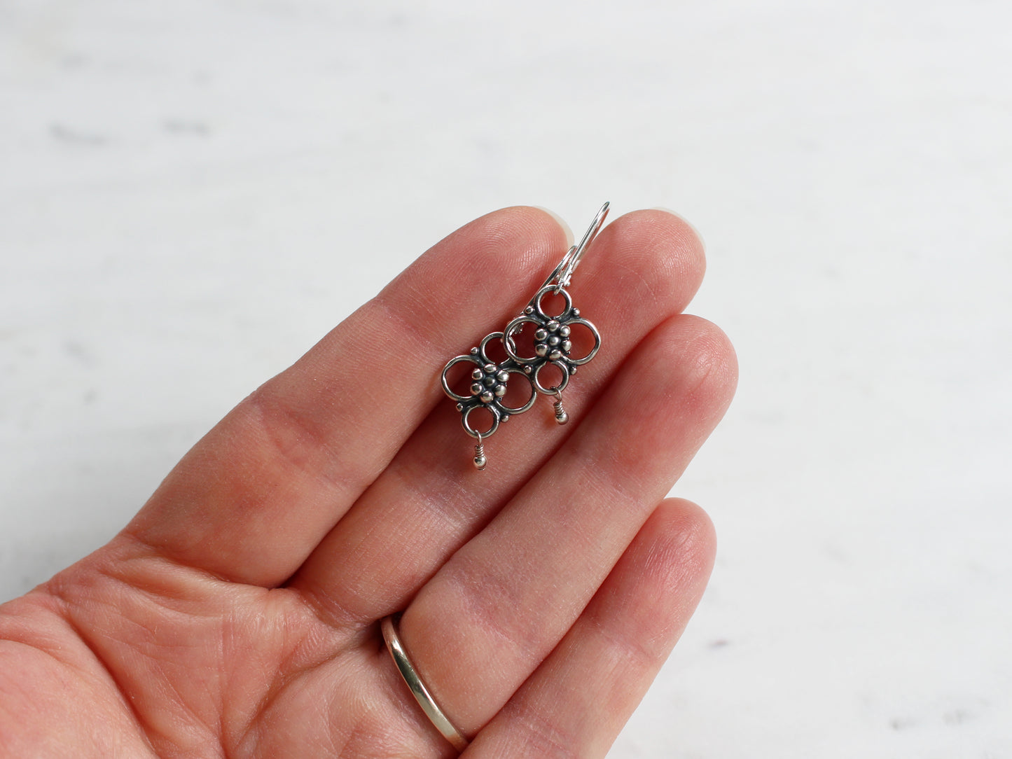 Sterling Silver Flower Earrings on Leverbacks