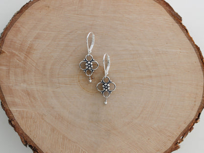 Sterling Silver Flower Earrings on Leverbacks