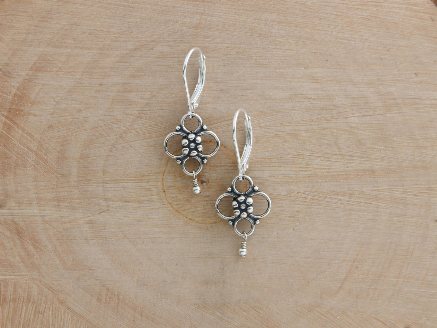 Sterling Silver Flower Earrings on Leverbacks