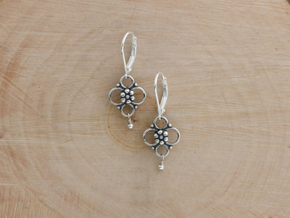 Sterling Silver Flower Earrings on Leverbacks