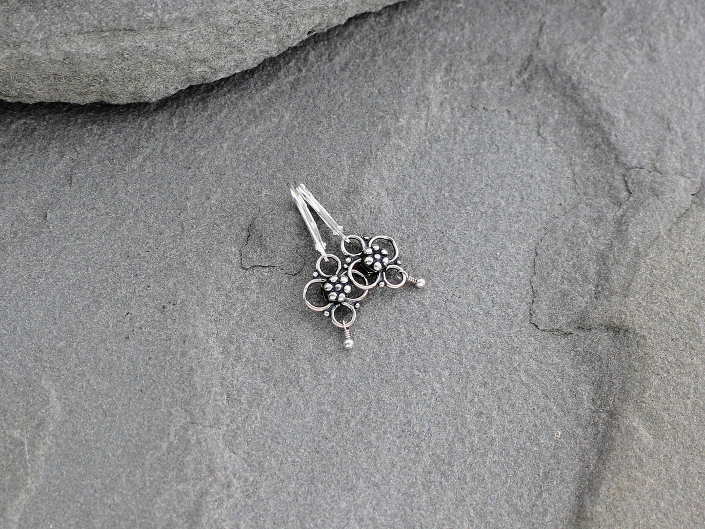 Sterling Silver Flower Earrings on Leverbacks