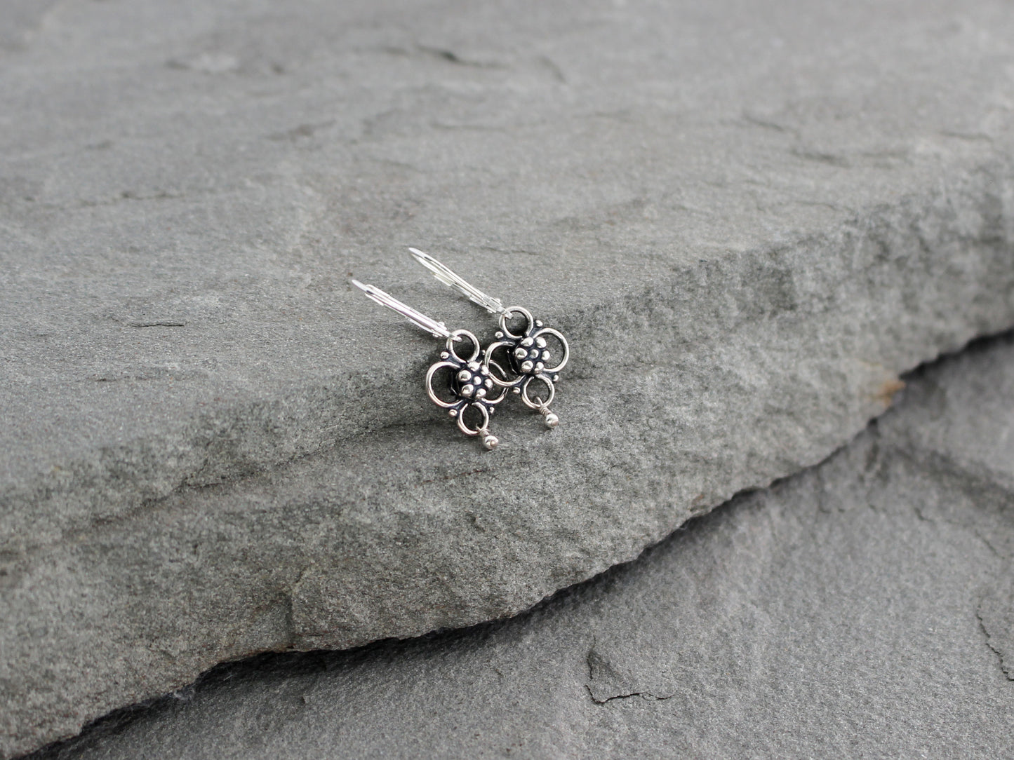 Sterling Silver Flower Earrings on Leverbacks