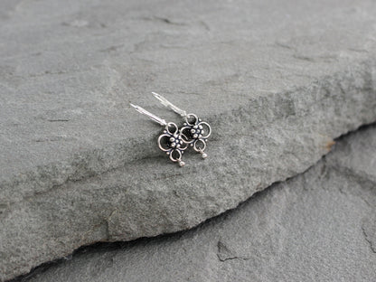 Sterling Silver Flower Earrings on Leverbacks