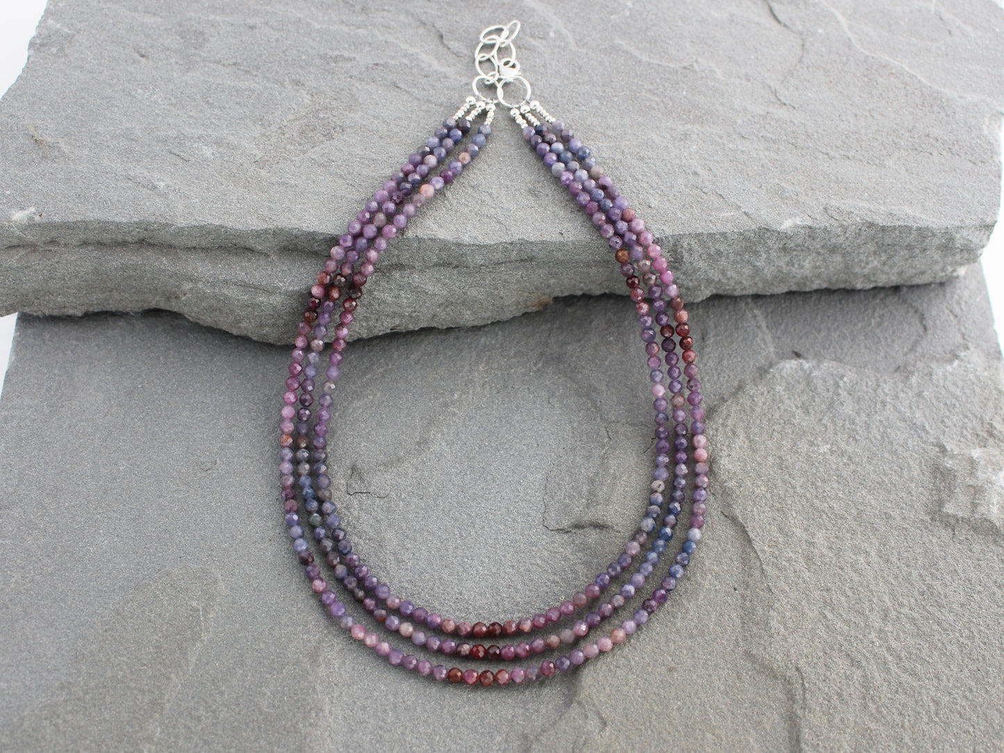 Multistrand Purple Sapphire and Ruby Necklace