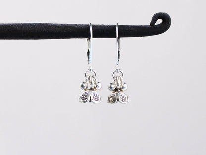 Small Thai Hill Tribe Silver Flower Dangle Earrings on Lever Back Ear Wires