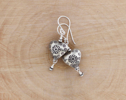 Thai Hill Tribe fine silver heart earrings.