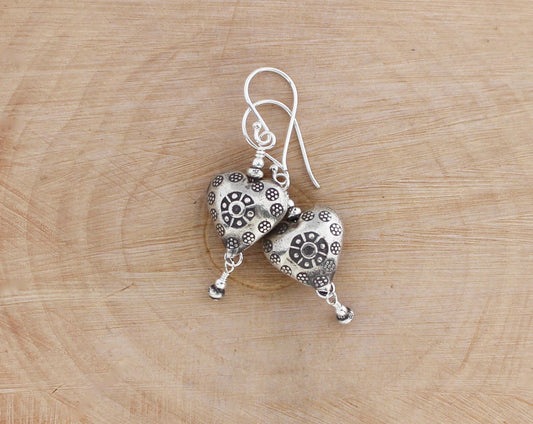 Thai Hill Tribe fine silver heart earrings.