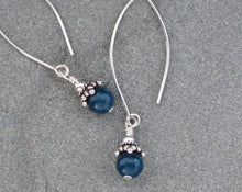Load image into Gallery viewer, Long blue Apatite and sterling silver dangle earrings.