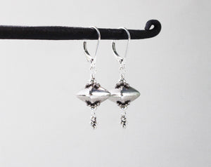 Bali Silver Pyramid Earrings on Sterling Silver Lever Backs by Lindsey Silberman