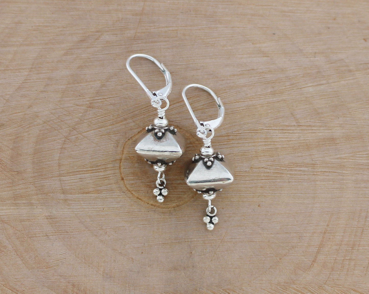 Bali sterling silver geometric dangle earrings on lever backs